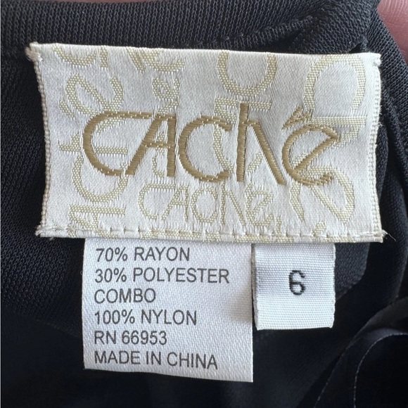 Vintage 90s Cache Little Black Dress Strap Beaded Fringe Hem With Shawl Size 6 - Picture 10 of 10